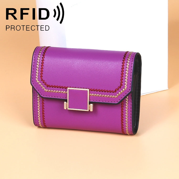 KB190 Cover Type Snap Button Cowhide Leather Organ Shape Multiple Card Slots Anti-magnetic RFID Wallet for Ladies, KB190 Purple, KB190 Army Green, KB190 Dark Blue, KB190 Pink, KB190 Lake Blue, KB190 Light Purple