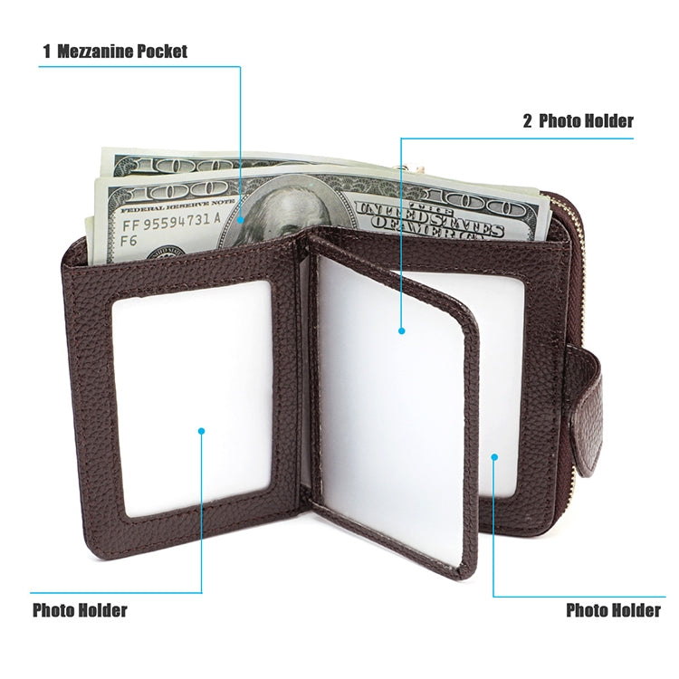 KB192 Buckle Zipper Cowhide Leather Organ Shape Multiple Card Slots Anti-magnetic RFID Wallet Clutch Bag for Men, KB192 Black