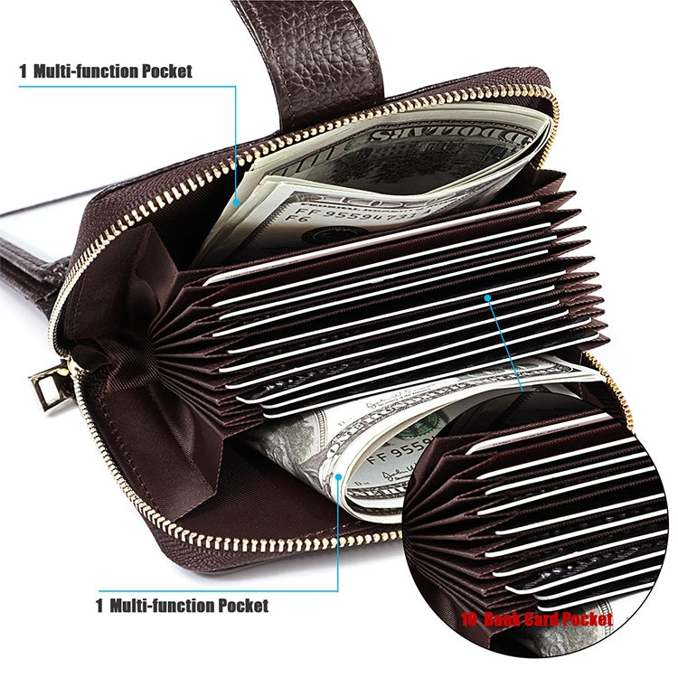 KB192 Buckle Zipper Cowhide Leather Organ Shape Multiple Card Slots Anti-magnetic RFID Wallet Clutch Bag for Men, KB192 Black