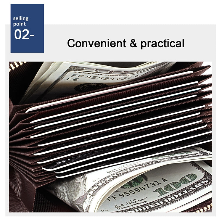 KB192 Buckle Zipper Cowhide Leather Organ Shape Multiple Card Slots Anti-magnetic RFID Wallet Clutch Bag for Men, KB192 Black