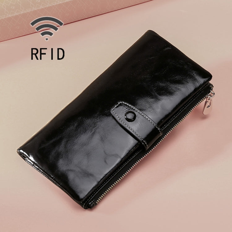 TP-189 Oilskin Leather Multi-functional Zipper RFID Leather Wallet