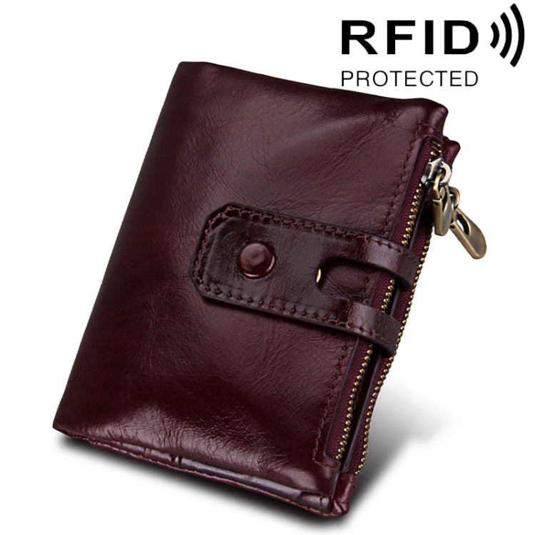 Portefeuille en cuir de vachette véritable avec fermeture éclair et 3 volets, avec blocage RFID, porte-monnaie et porte-cartes, pour homme, dimensions : 12 x 9,5 x 3,5 cm
