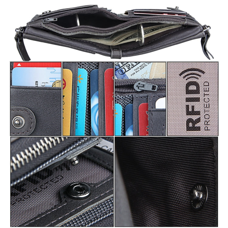 Genuine Cowhide Leather Crazy Horse Texture Dual Zipper Short Style Card Holder Wallet RFID Blocking Card Bag Protect Case for Men, Size: 12.1*9.4*2.7cm