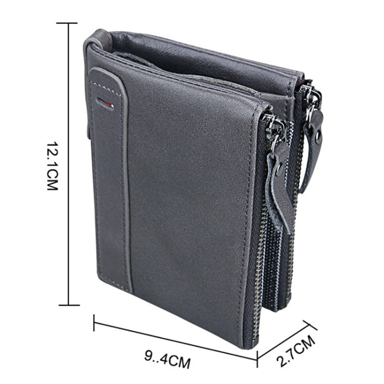 Genuine Cowhide Leather Crazy Horse Texture Dual Zipper Short Style Card Holder Wallet RFID Blocking Card Bag Protect Case for Men, Size: 12.1*9.4*2.7cm