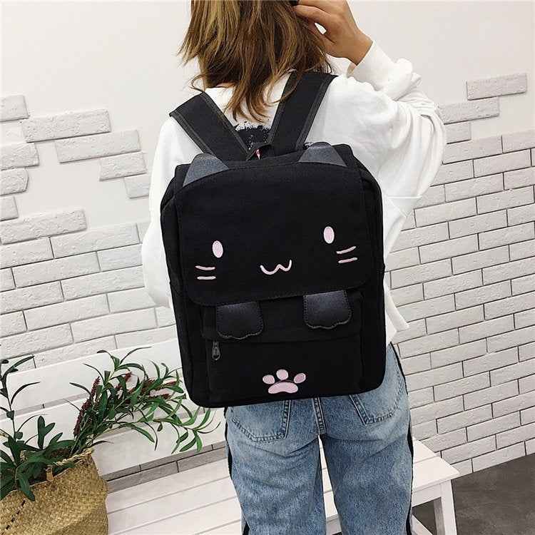 Cat Shape Leisure Fashion Canvas Double Shoulders Bag Backpack