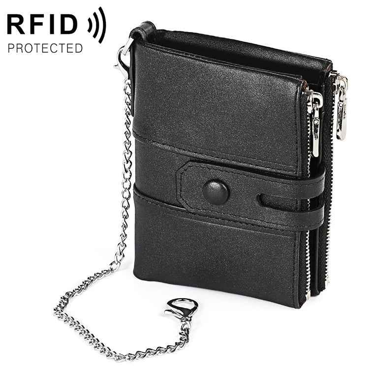 LT3529 Retro Crazy Horse Texture Double Zipper Anti-magnetic RFID Chain Wallet with Card Slots