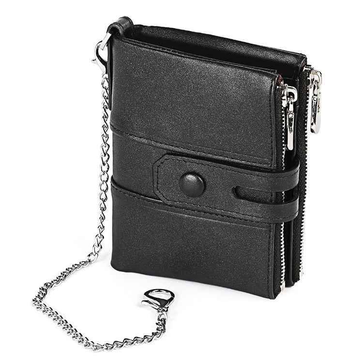 LT3529 Retro Crazy Horse Texture Double Zipper Anti-magnetic RFID Chain Wallet with Card Slots