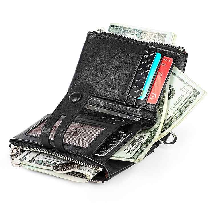 LT3529 Retro Crazy Horse Texture Double Zipper Anti-magnetic RFID Chain Wallet with Card Slots