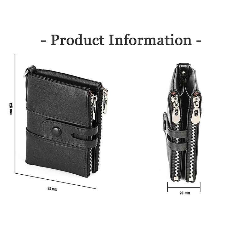 LT3529 Retro Crazy Horse Texture Double Zipper Anti-magnetic RFID Chain Wallet with Card Slots