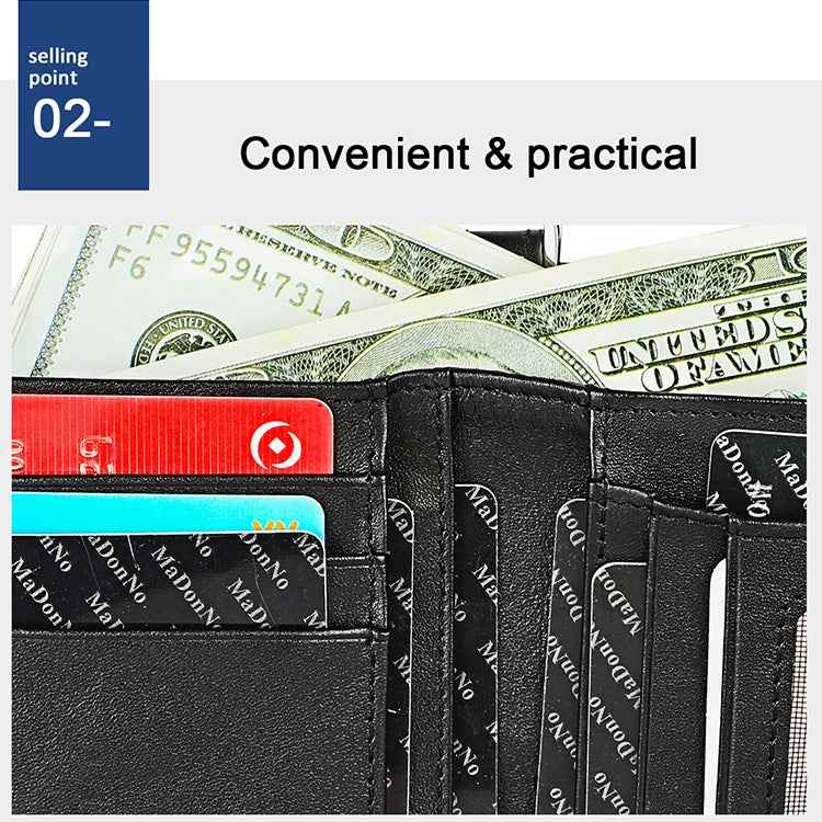 LT3529 Retro Crazy Horse Texture Double Zipper Anti-magnetic RFID Chain Wallet with Card Slots