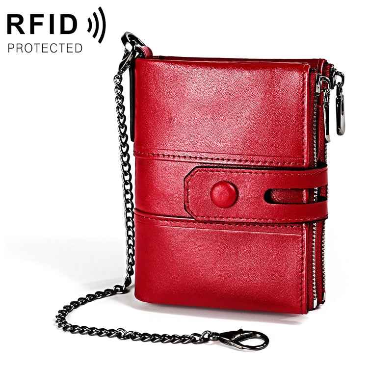 LT3529 Retro Crazy Horse Texture Double Zipper Anti-magnetic RFID Chain Wallet with Card Slots