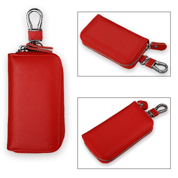 9092 Business Style Multifunctional Genuine Leather Zipper Car Key Bag