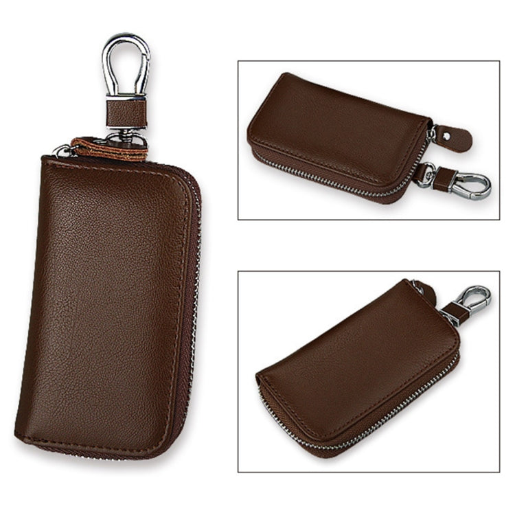 9092 Business Style Multifunctional Genuine Leather Zipper Car Key Bag