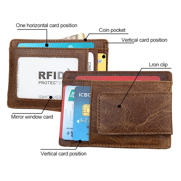 KB80 Antimagnetic RFID Crazy Horse Texture Oil Wax Leather Card Holder Wallet Billfold for Men and Women