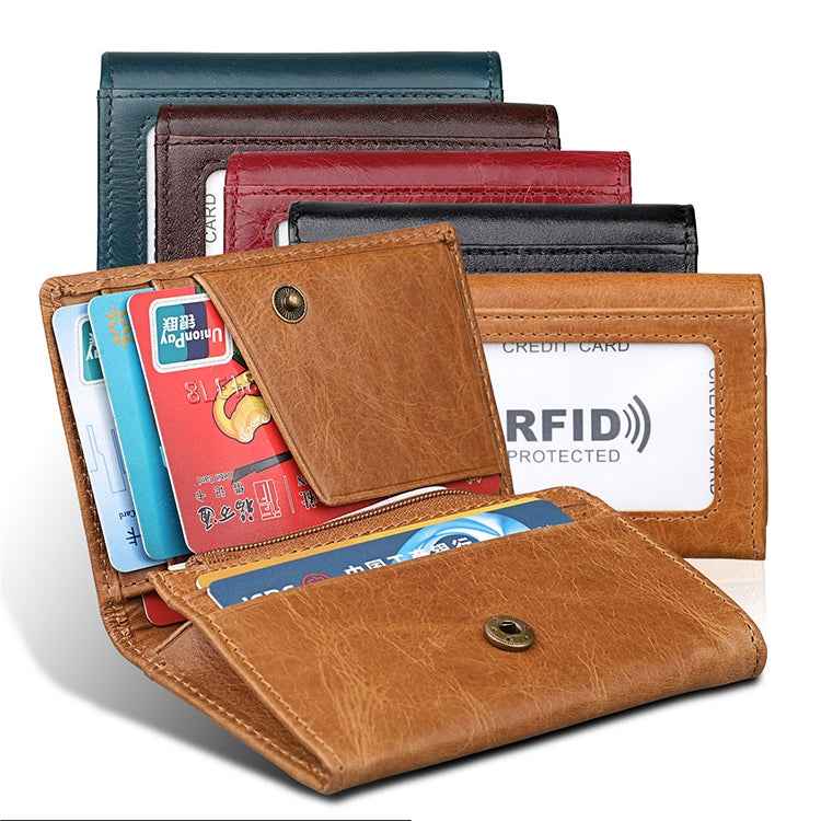 KB171 Antimagnetic RFID Crazy Horse Texture Leather Card Holder Wallet for Men and Women