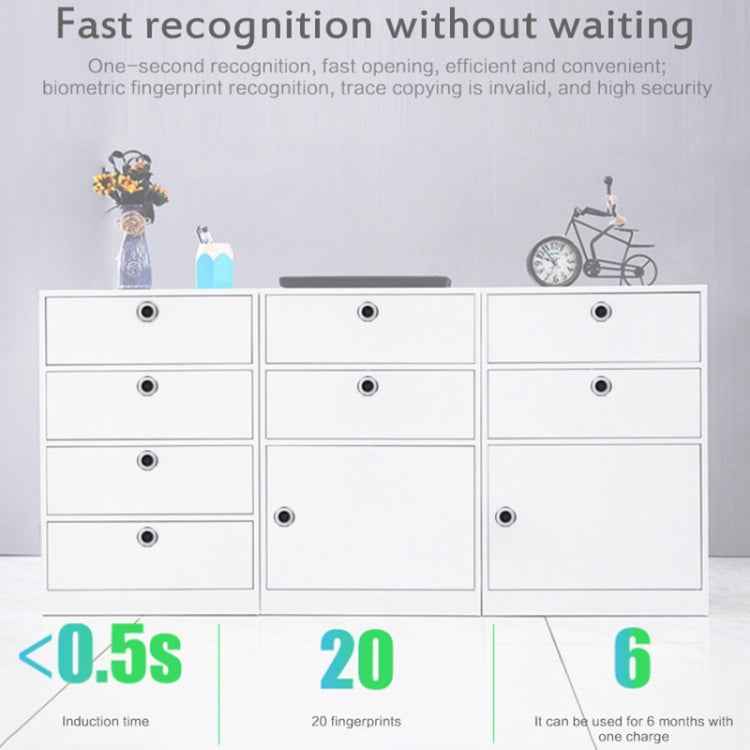 T22F Micro USB Charging Zinc Alloy Smart Bilateral Open Fingerprint Drawer Lock File Cabinet Lock