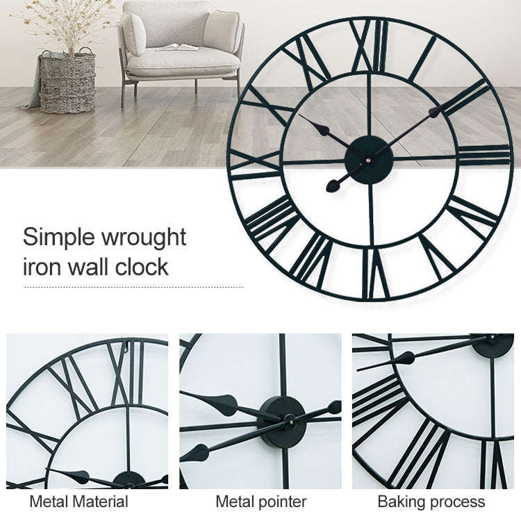 60cm Retro Living Room Iron Round Roman Numeral Mute Decorative Wall Clock (White)