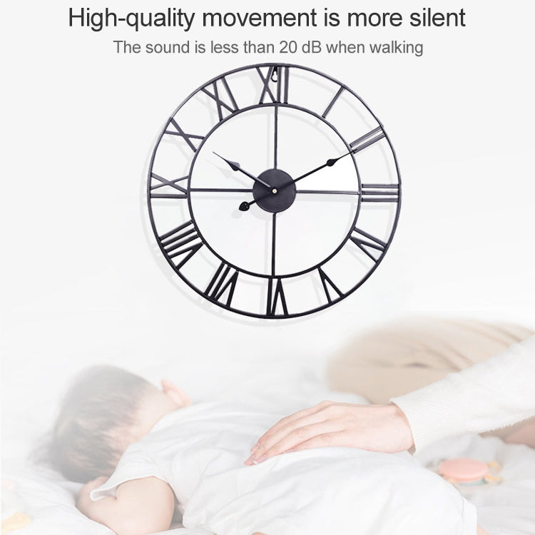 60cm Retro Living Room Iron Round Roman Numeral Mute Decorative Wall Clock (White)