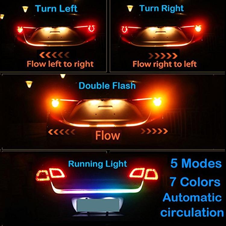 1.5m Car Auto Waterproof Universal Rear Colorful Flowing Light Tail Box Lights Red Light Brake Light Yellow Light Turn Signal Light LED Lamp Strip Tail Decoration, DC 9-36V, 1.5m