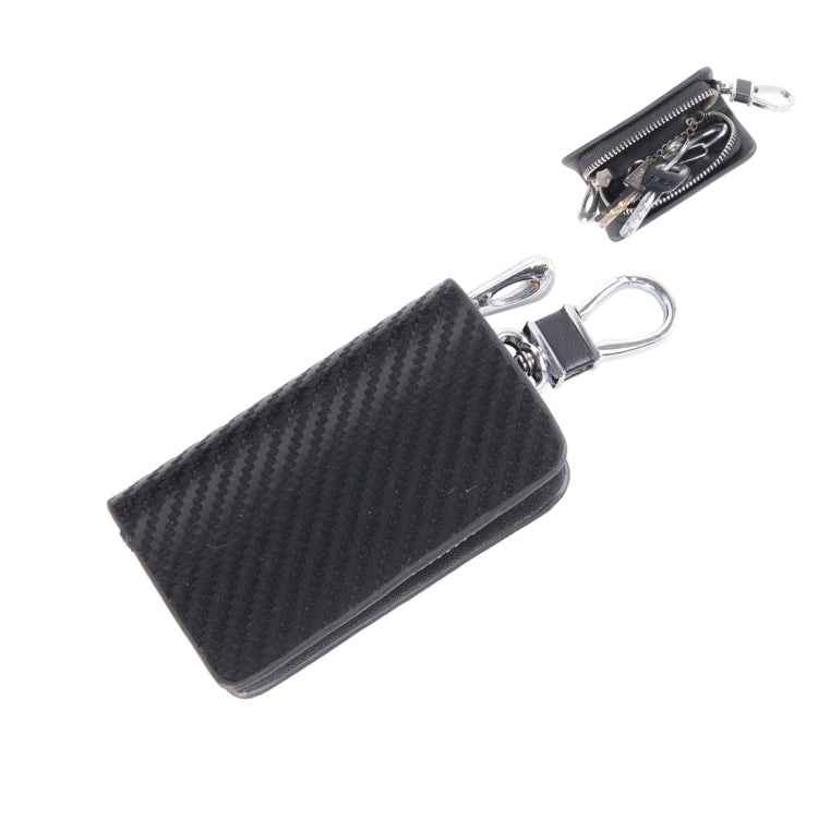 Universal Leather Carbon Fiber Texture Waist Hanging Zipper Wallets Key Holder Bag (No Include Key)
