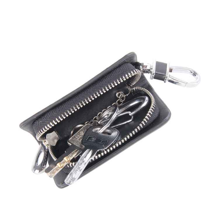 Universal Leather Carbon Fiber Texture Waist Hanging Zipper Wallets Key Holder Bag (No Include Key)