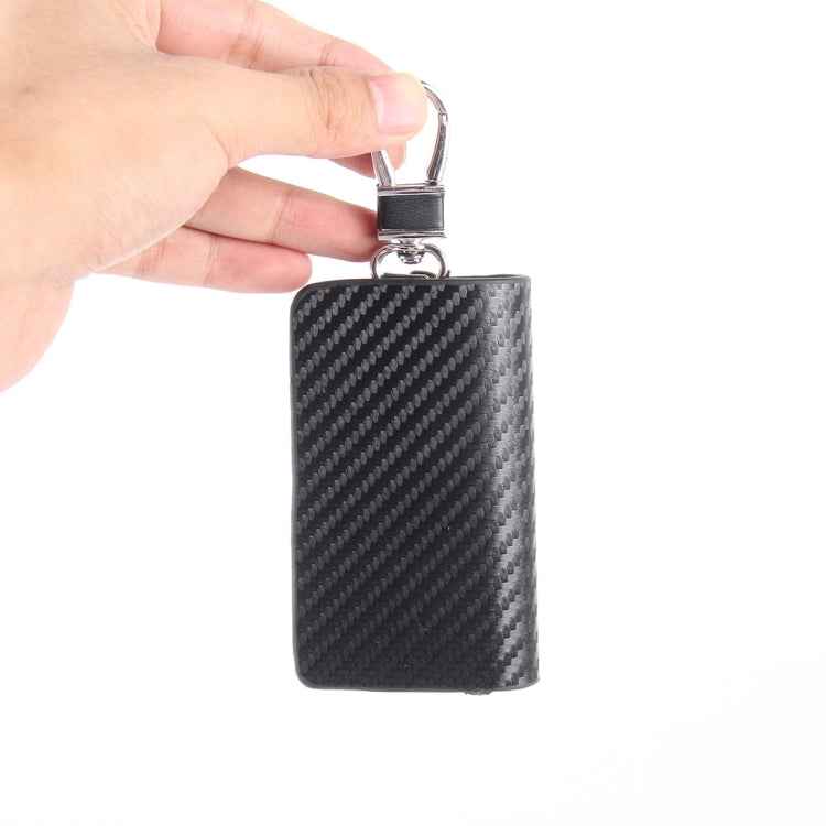 Universal Leather Carbon Fiber Texture Waist Hanging Zipper Wallets Key Holder Bag (No Include Key)