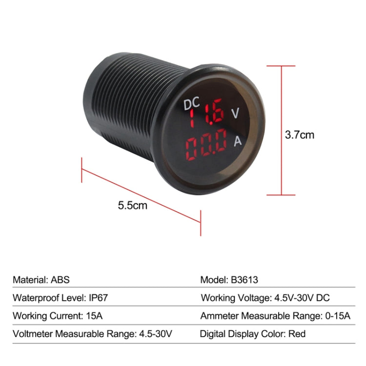 B3613 IP67 Waterproof Car Modification 4.5-30V Voltmeter + Ammeter