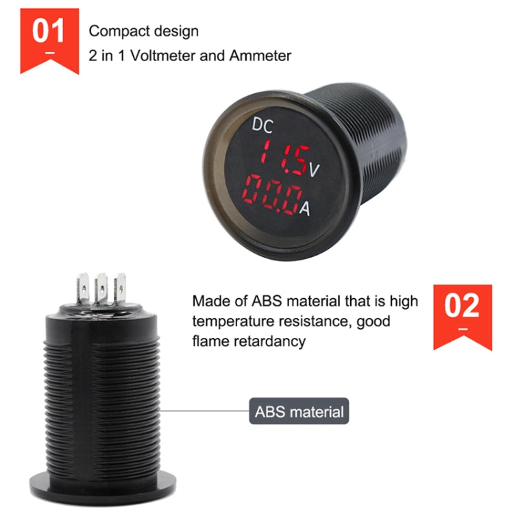 B3613 IP67 Waterproof Car Modification 4.5-30V Voltmeter + Ammeter