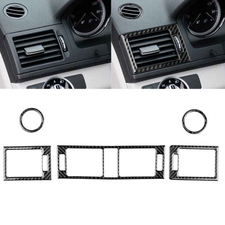 Car Carbon Fiber Air Outlet Ring + Intermediate Air Outlet + Side Air Outlet Panel Decorative Sticker for Mercedes-Benz W204 2007-2010