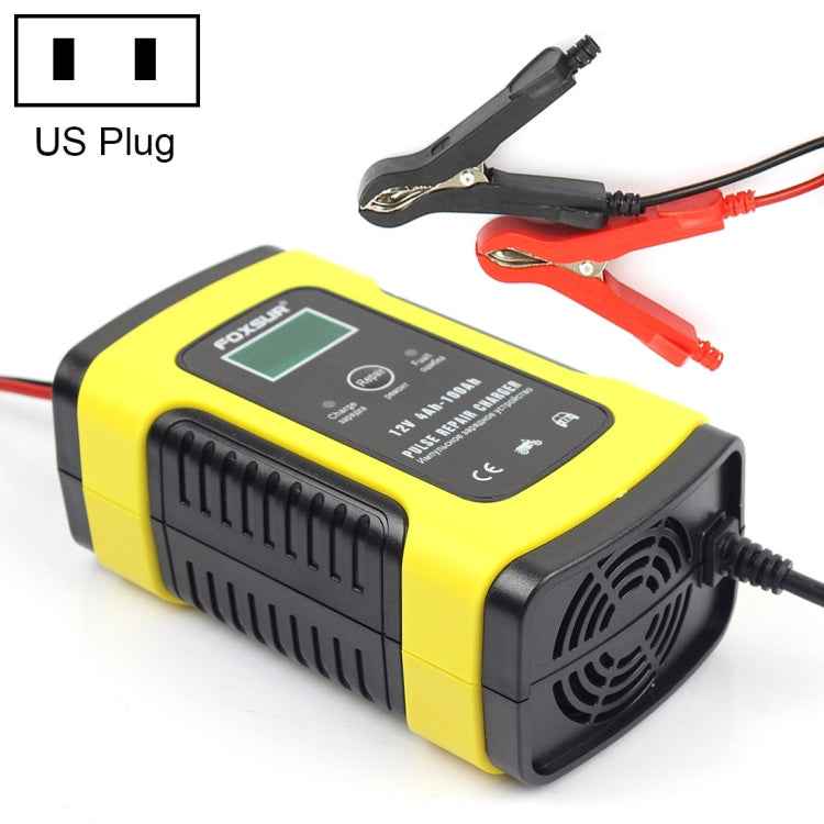 FOXSUR 12V 6A Intelligent Universal Battery Charger for Car Motorcycle, Length: 55cm, US Plug