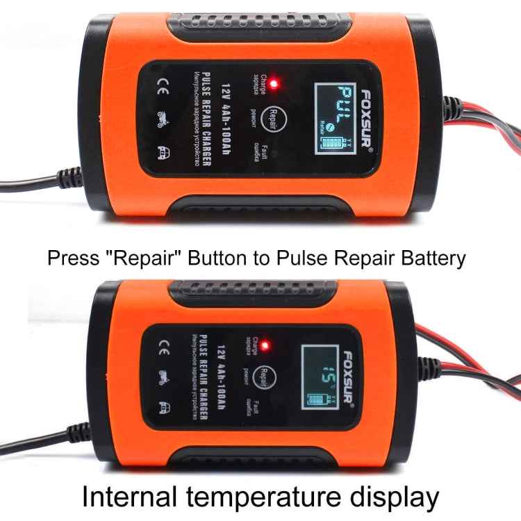 FOXSUR 12V 6A Intelligent Universal Battery Charger for Car Motorcycle, Length: 55cm, EU Plug