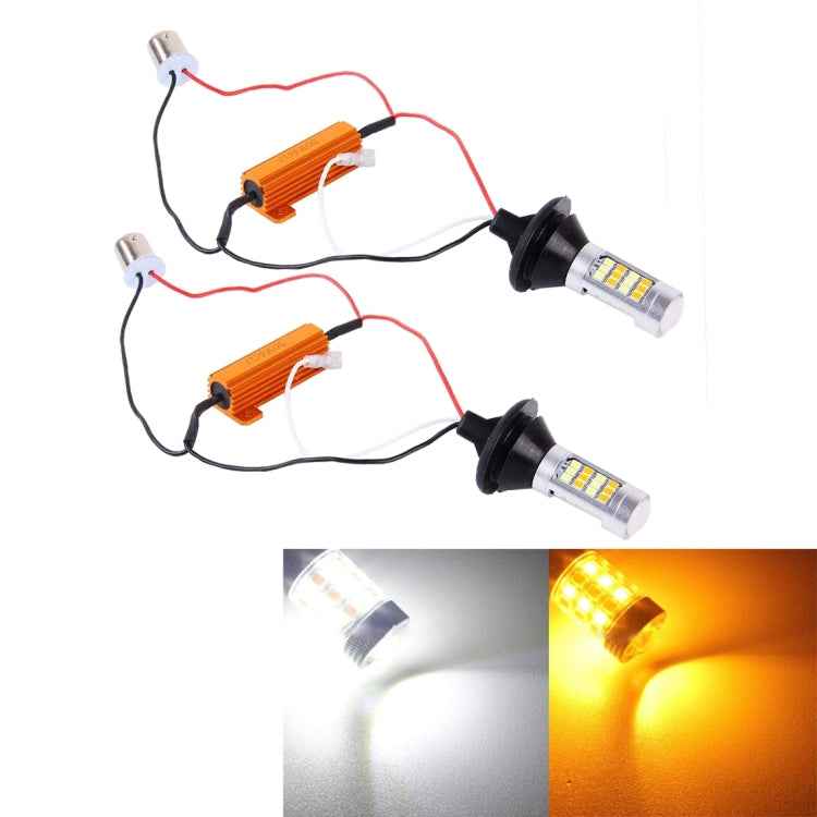 2 PCS 1156/BA15S/BAU15S 10W 1000 LM 6000K White + Yellow Light DRL&Turn Light with 42 SMD-2835-LED Lamp,DC 12-24V
