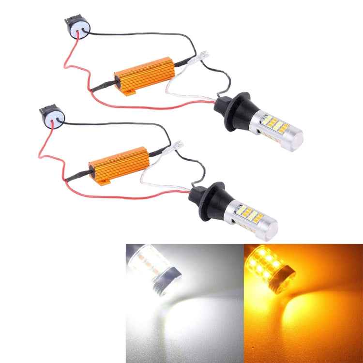 2 PCS T20/7440 10W 1000 LM 6000K White + Yellow Light DRL&Turn Light with 42 SMD-2835-LED Lamp,DC 12-24V