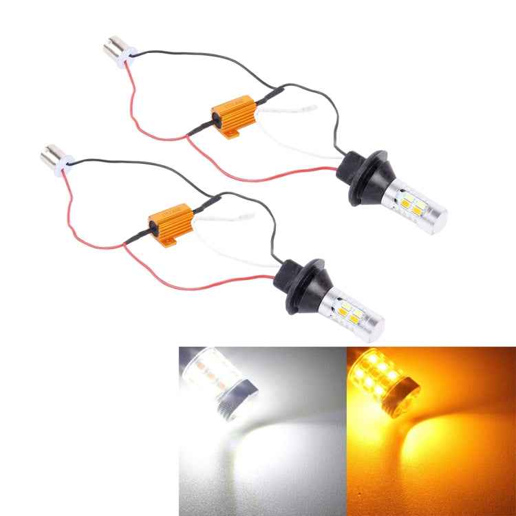2 PCS 1156/BA15S/BAU15S 10W 1000LM 6000K White + Yellow Light DRL&Turn Light with 20 SMD-5730-LED Lamps,DC 12-24V