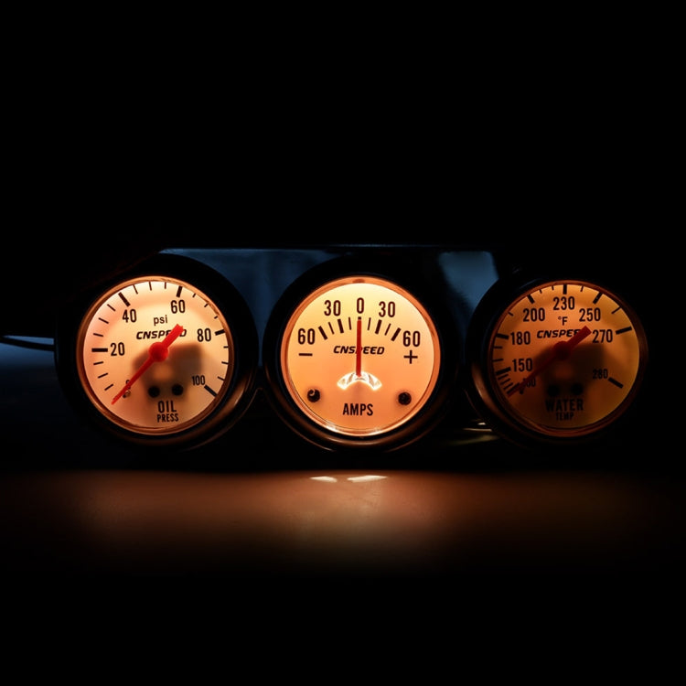 52mm 12V Universal Car Modified Triple Meter 3 in 1 Gauge Oil Press Gauge + Water Temperature Gauge + Ammeter, with Sensor, Car Modified Triple Meter 01