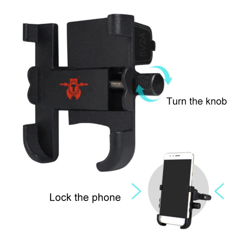 Portable Motorcycle Aluminium Alloy USB Charger Mobile Phone Holder, Handlebars Version