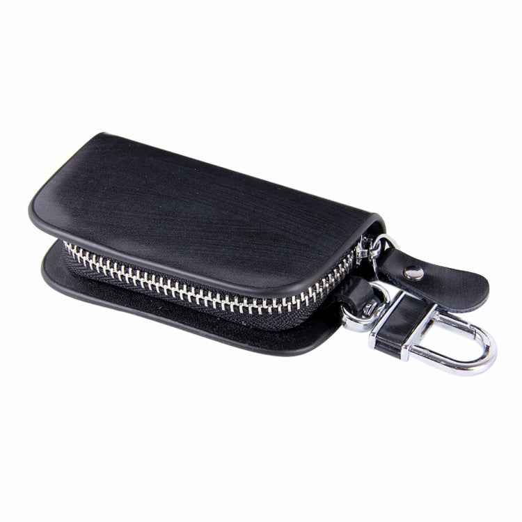 Universal Leather Wood Grain Texture Waist Hanging Zipper Wallets Key Holder Bag (No Include Key)
