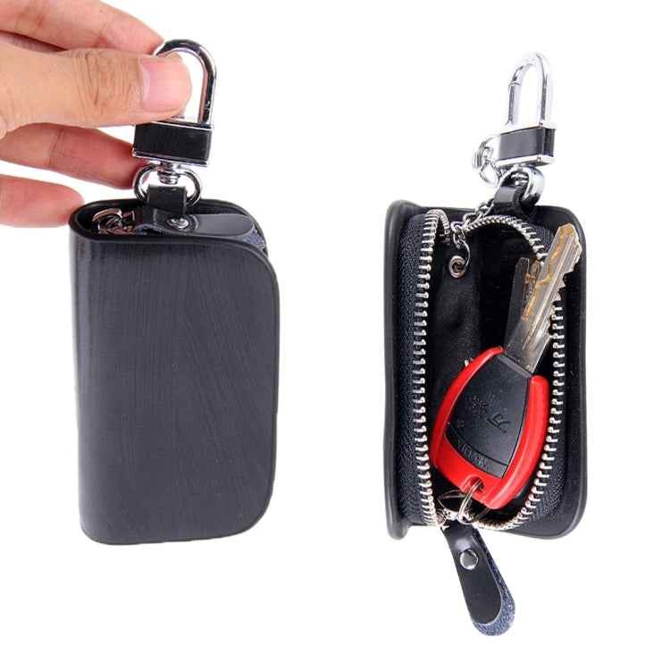 Universal Leather Wood Grain Texture Waist Hanging Zipper Wallets Key Holder Bag (No Include Key)