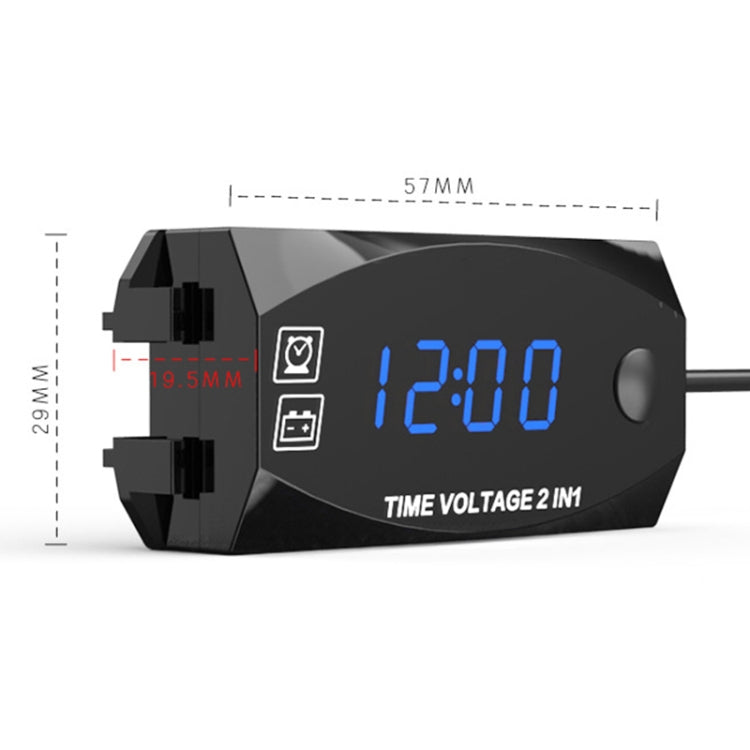 Motorcycle Multi-functional 2 in 1 Digital Display Voltmeter + Electronic Clock, 6-30V IP67