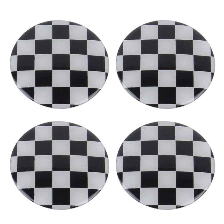 4 PCS White And Black Grid Metal Car Sticker Wheel Hub Caps Centre Cover Decoration