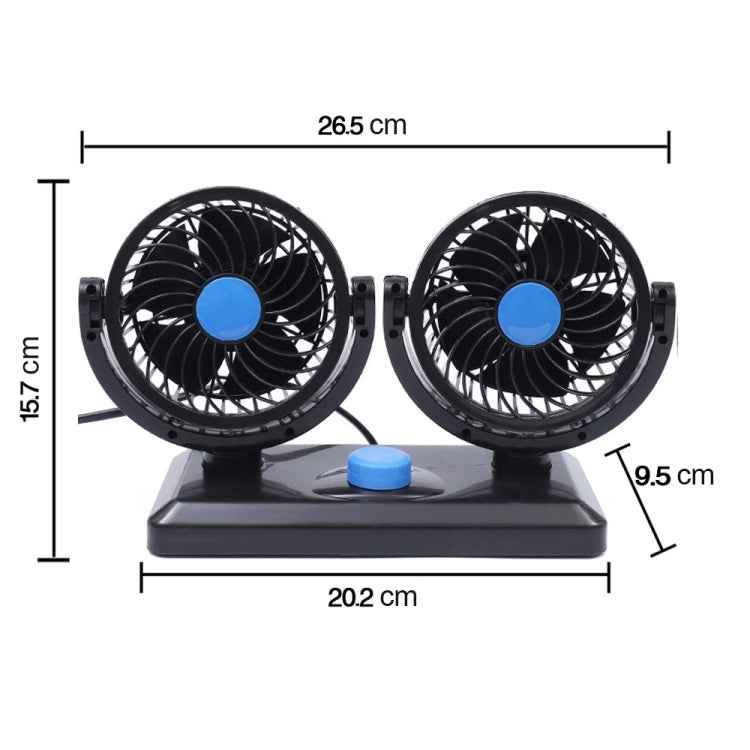 HUXIN HX-T303 6.5W 360 Degree Adjustable Rotation Two Head Low Noise Mini Electric Car Fan, DC12V