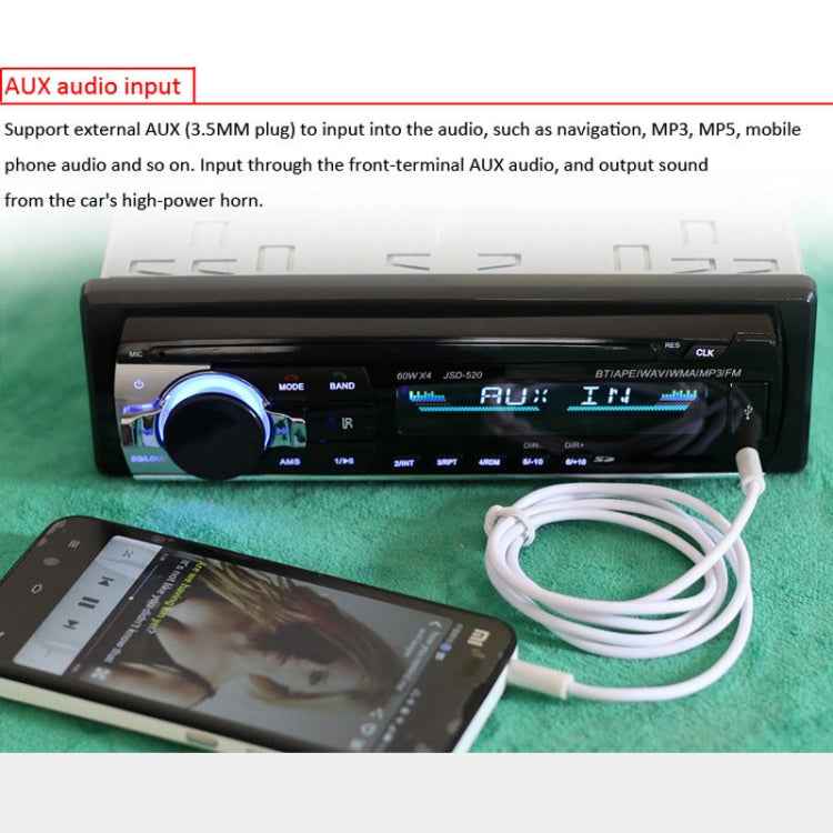 JSD-520 Car Stereo Radio MP3 Audio Player Support Bluetooth Hand-free Calling / FM / USB / SD, Ordinary Version