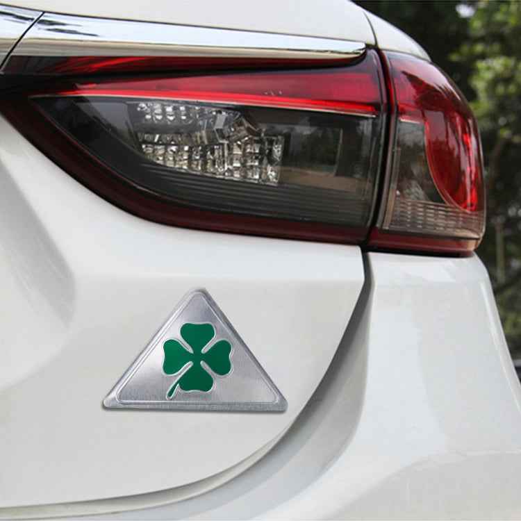 Four Leaf Clover Herb Luck Symbol Aluminum Slim Triangle Badge Emblem Labeling Sticker Styling Car Dashboard Decoration