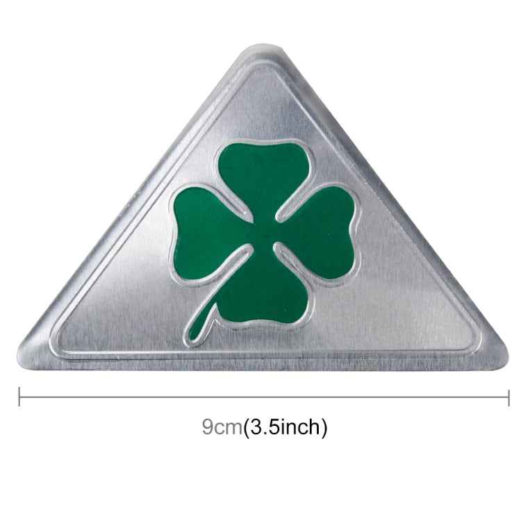 Four Leaf Clover Herb Luck Symbol Aluminum Slim Triangle Badge Emblem Labeling Sticker Styling Car Dashboard Decoration