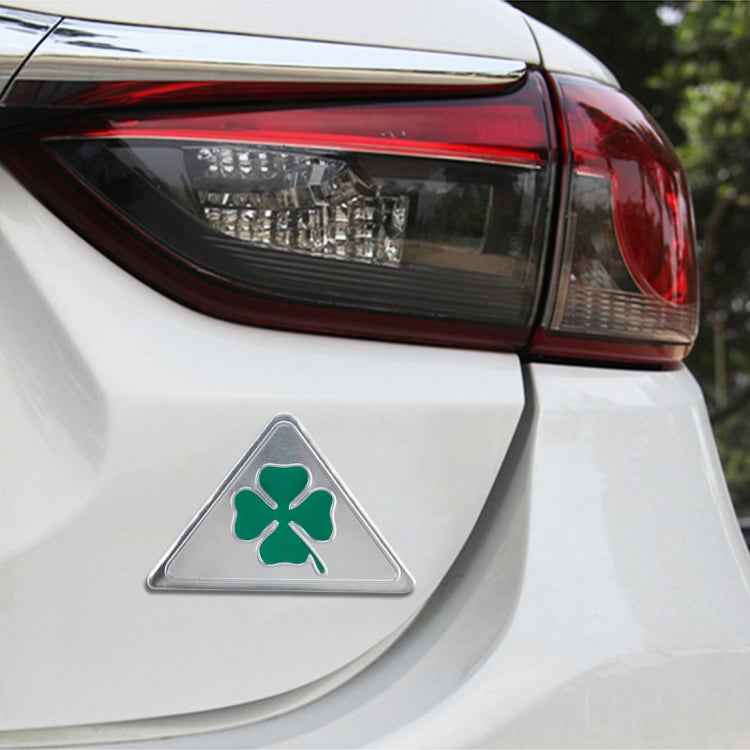 Four Leaf Clover Herb Luck Symbol Aluminum Slim Triangle Badge Emblem Labeling Sticker Styling Car Dashboard Decoration