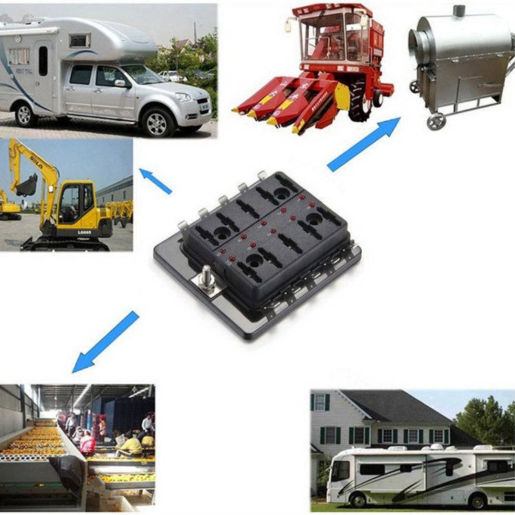 Universal 6 Way Fuse Box Block Fuse Holder Box Car Vehicle Circuit Automotive Blade Tool 6 Way Fuse Block, DC 10V-32V, 6 Way Fuse Box