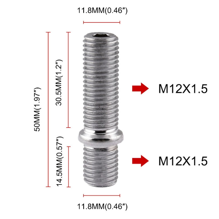 20 PCS 5cm Universal Car Modification Extended Wheels Stud Conversion M12x1.5 to M12x1.5 Screw Adapter LN032 LN033 LN044, 5cm M12x1.5 to M12x1.5