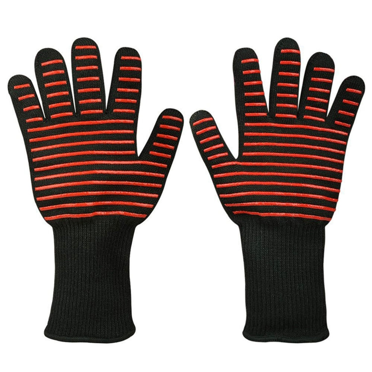 Silicone Cotton Microwave Kitchen Cooking Protective Gloves, High Temperature Resistance: 500 Degree C, Length: 32cm, Deyan Red Stripe, Deyan