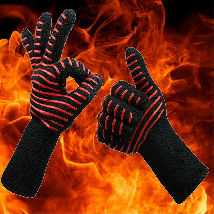 Silicone Cotton Microwave Kitchen Cooking Protective Gloves, High Temperature Resistance: 500 Degree C, Length: 32cm, Deyan Red Stripe, Deyan