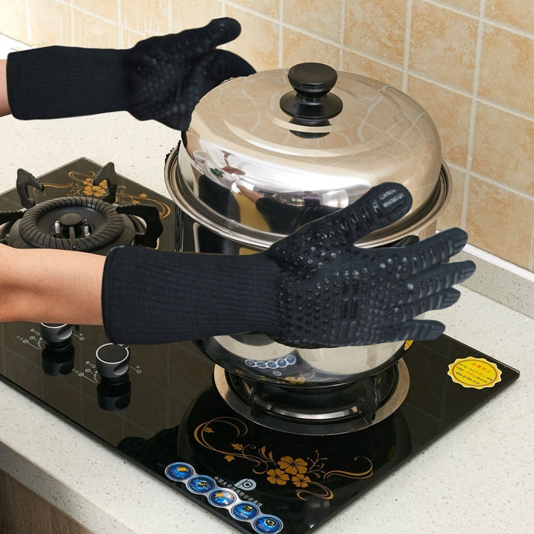 Silicone Cotton Microwave Kitchen Cooking Protective Gloves, High Temperature Resistance: 500 Degree C, Length: 32cm, Deyan Red Stripe, Deyan